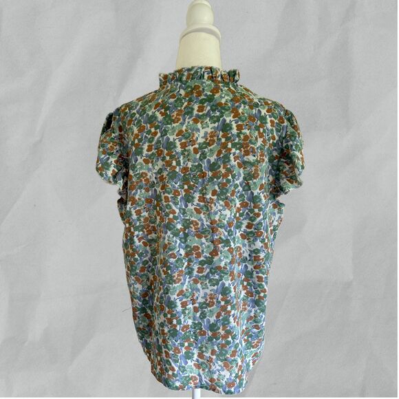 SHEIN Blouse Ruffle Short-Sleeved Green Floral Pattern Top Size XL - Picture 4 of 5